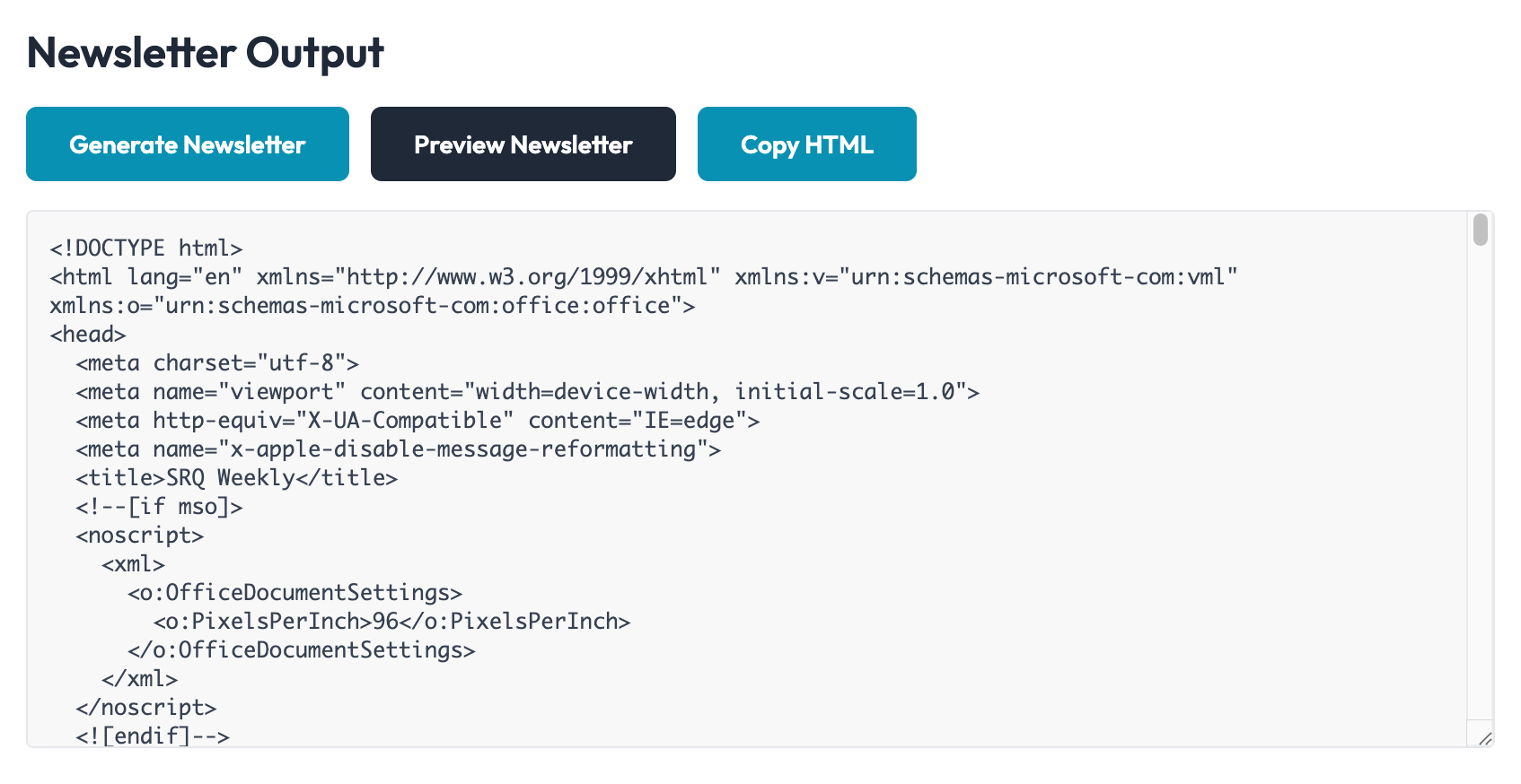 A screenshot of the newsletter HTML generator