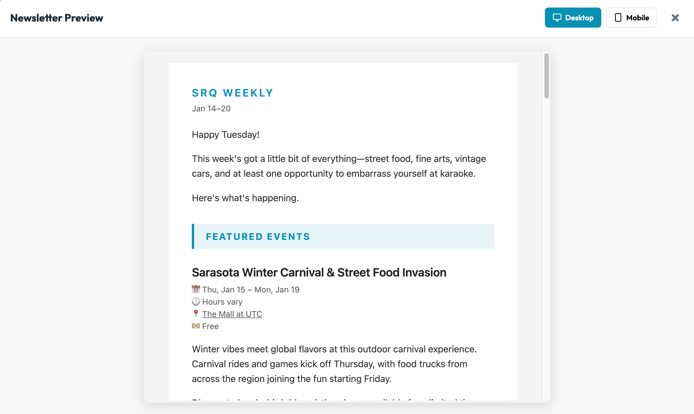 A screenshot of the newsletter preview